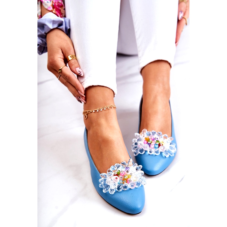 Alberto Violli Kvinnors läderballerinor med dekoration blått 5