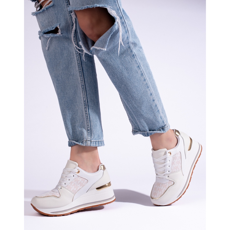 Shelovet wedge-sneakers med kräm för kvinnor beige 2