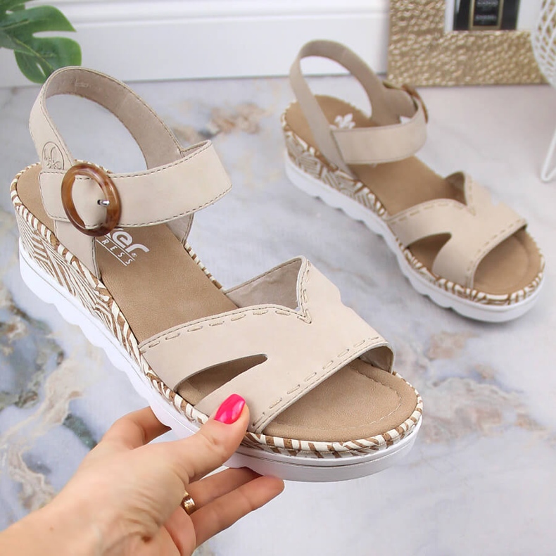 Bekväma damsandaler beige Rieker 67173-60 1