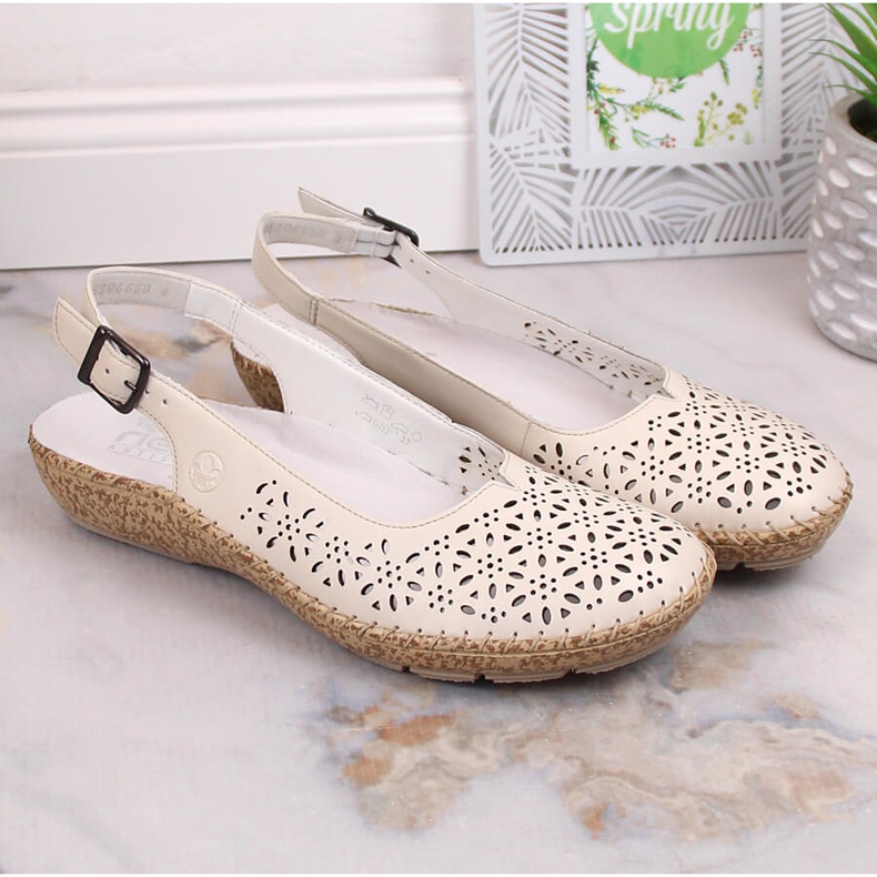Skinnbekväma genombrutna sandaler beige Rieker 44861-60 1