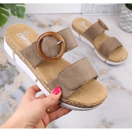 Bekväma damtofflor med kardborreband beige Rieker V2392-62 1