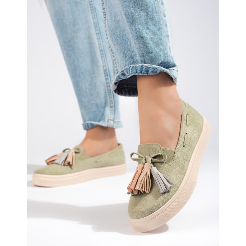Shelovet Grön Mocka Fringe Slip On 2
