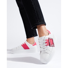 Vita damsneakers med rosa Shelovet-inlägg 1