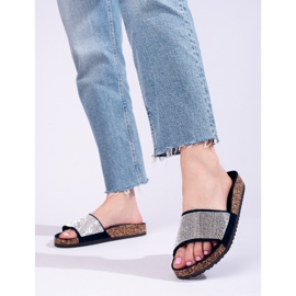 Marinblå Shelovet kork flip-flops med zirkoner 1