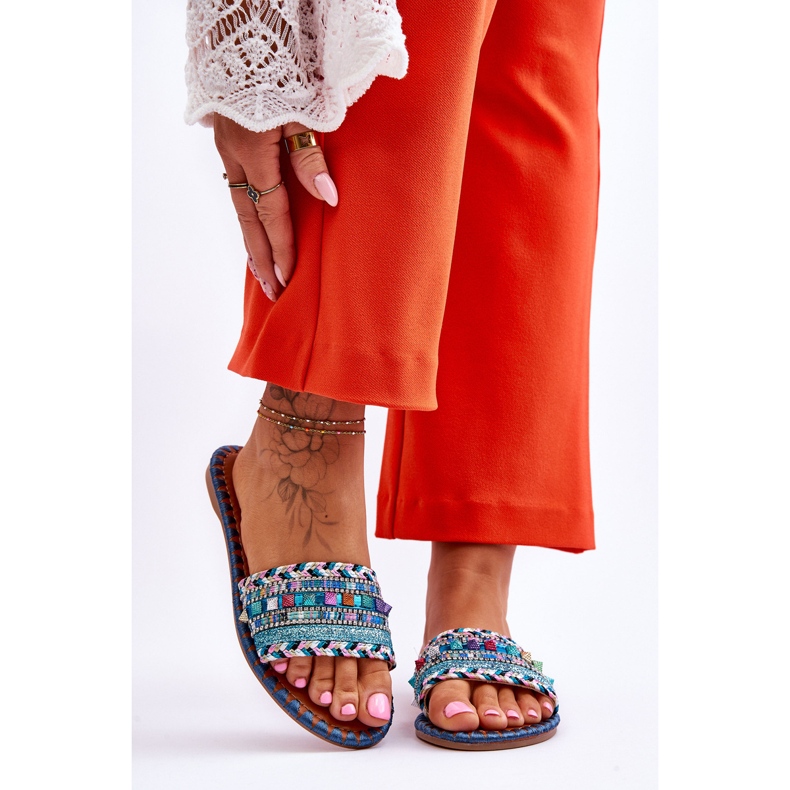 Bellisa blå utsmyckade tofflor för dam 1