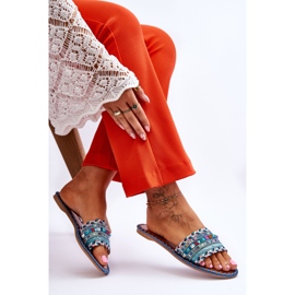 Bellisa blå utsmyckade tofflor för dam 2