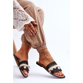 Kvinnors flätade utsmyckade tofflor Svart Millano 2