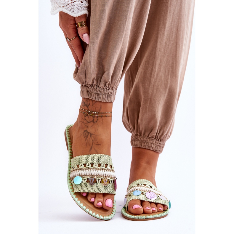 PS1 Kvinnors flätade utsmyckade tofflor Grön Millano 1