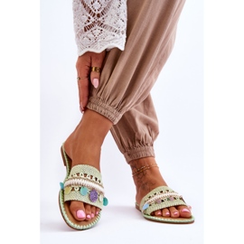 PS1 Kvinnors flätade utsmyckade tofflor Grön Millano 2