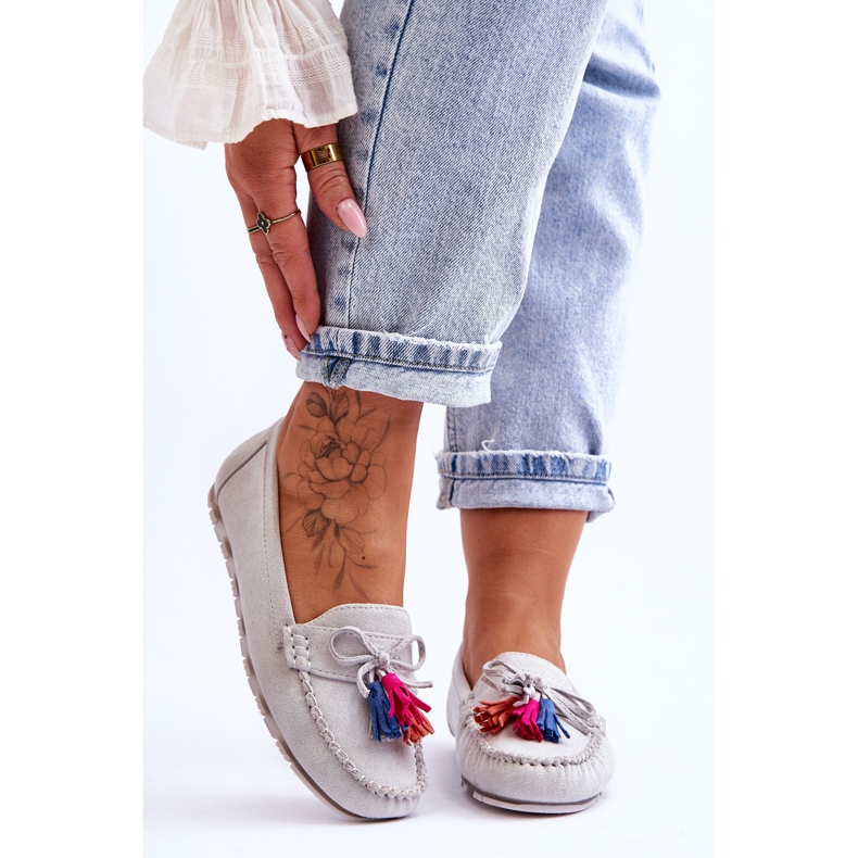 Loafers i mocka med rosett och fransar Grå Dorine 1