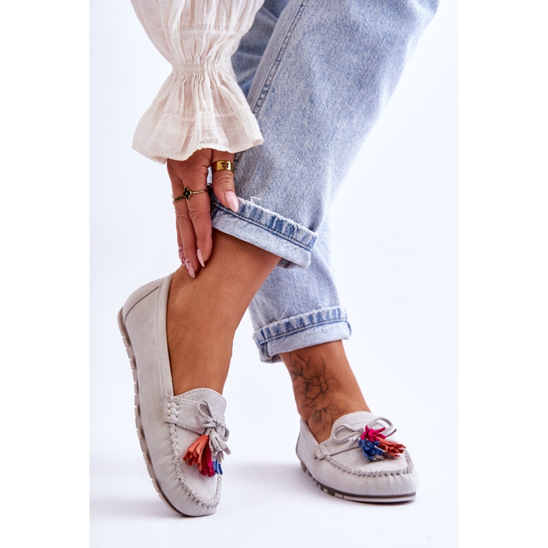 Loafers i mocka med rosett och fransar Grå Dorine 2