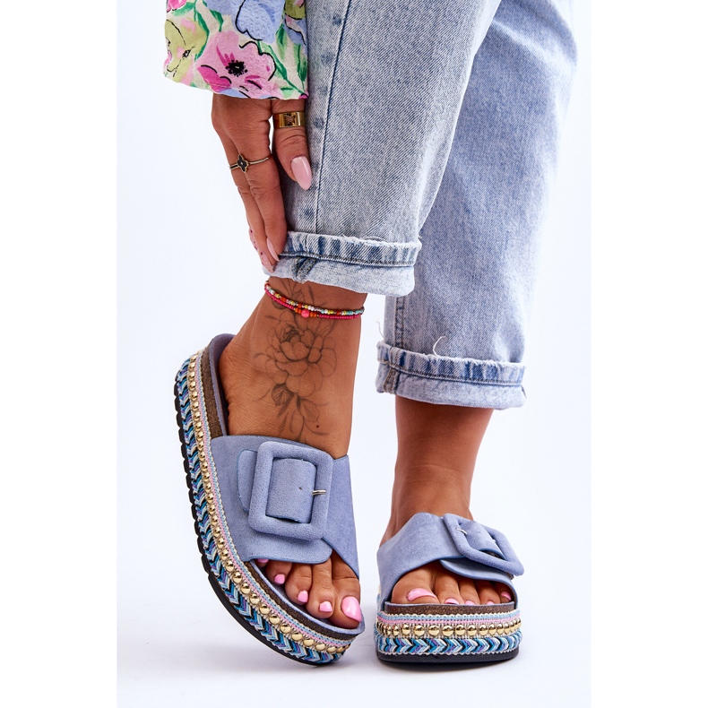 PS1 Blå Joyce Embellished Platform Tofflor för kvinnor 1