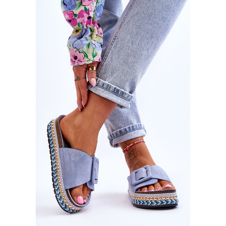 PS1 Blå Joyce Embellished Platform Tofflor för kvinnor 2