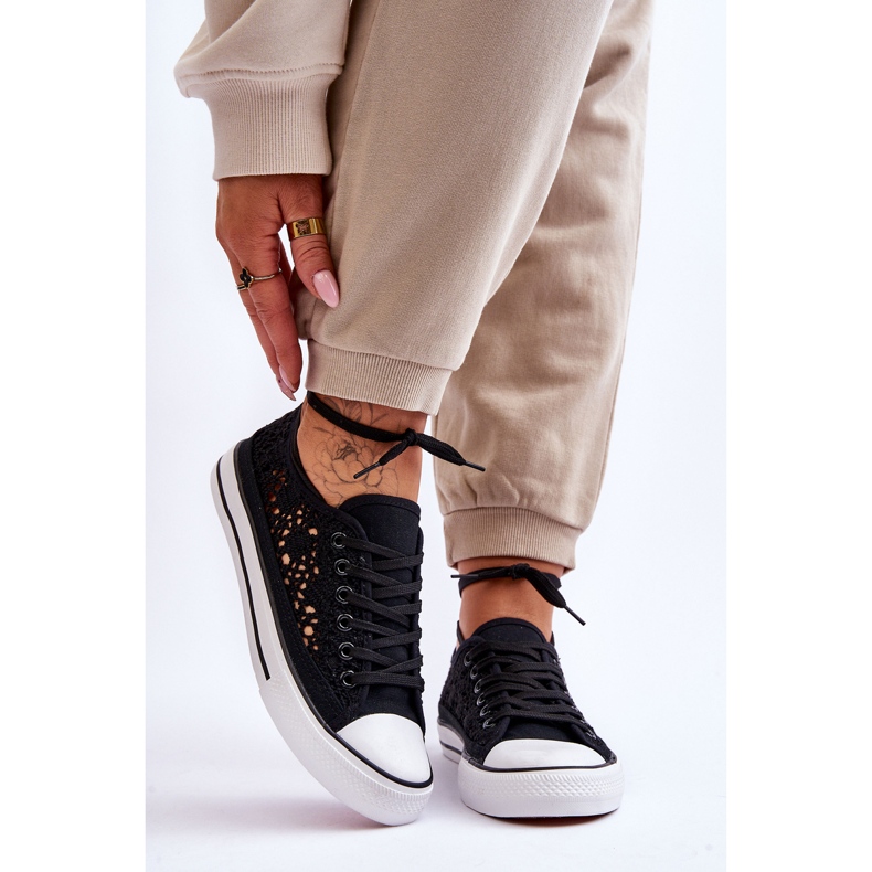 Damsneakers i spetstextil Svart Fergo 1