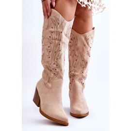 Elavi Beige Openwork Mocka Slip-On Boots 1