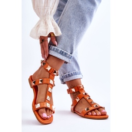 Lädersandaler för kvinnor med stora dubbar Orange Mishigan 2
