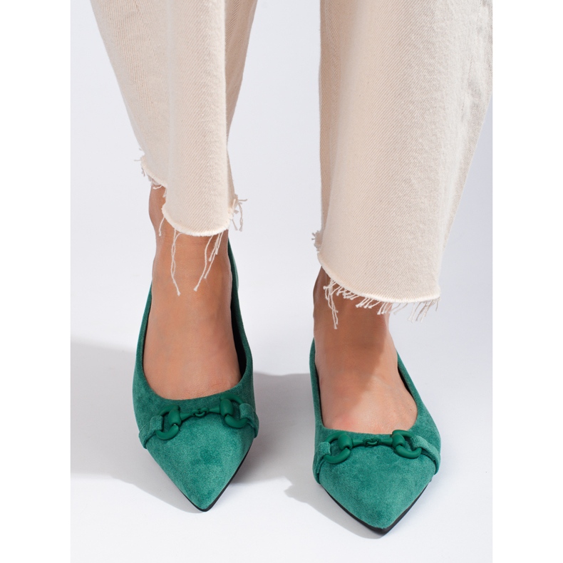 Shelovet gröna mockaballerinor för kvinnor 1