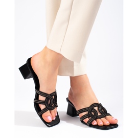 Kvinnors eleganta svarta Shelovet-tofflor på stolpen 1