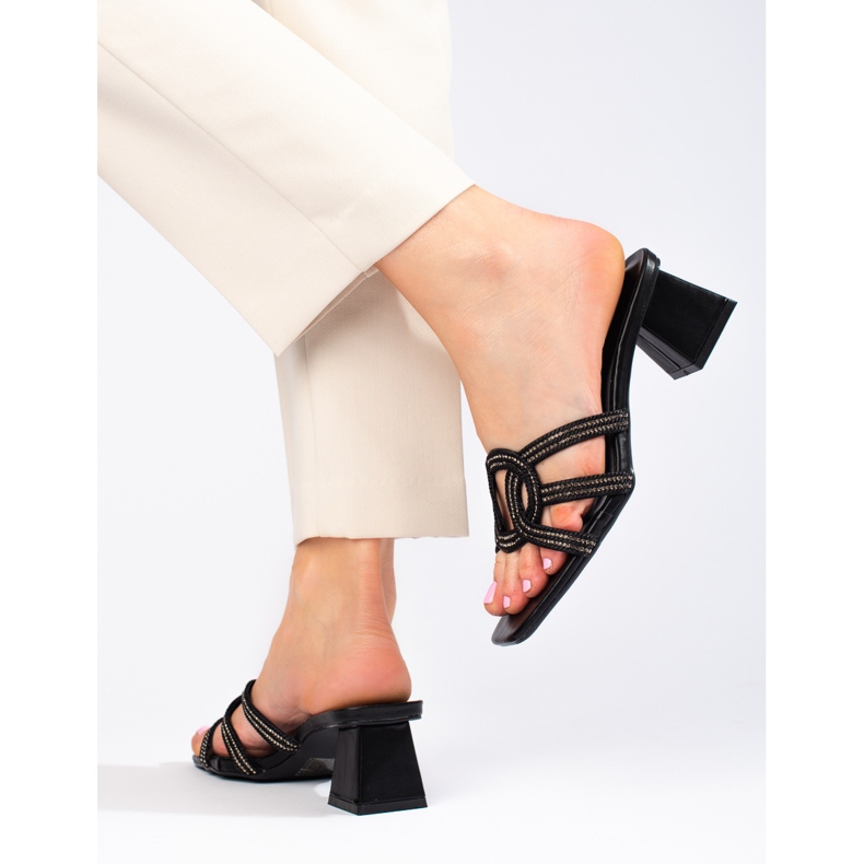 Kvinnors eleganta svarta Shelovet-tofflor på stolpen 2