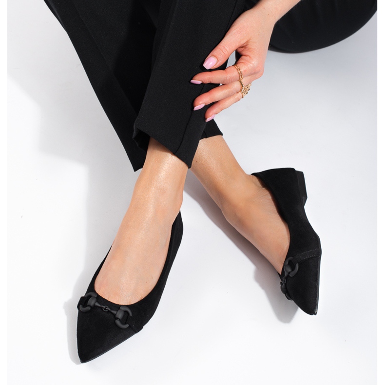 Shelovet ballerinor i svart mocka för kvinnor 2