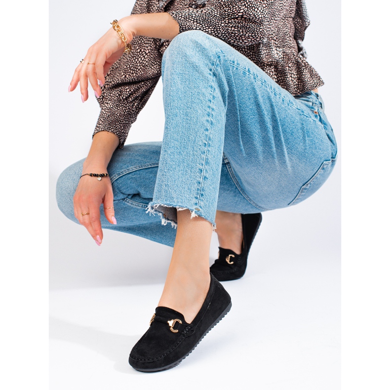 Shelovet loafers i svart mocka för kvinnor 1