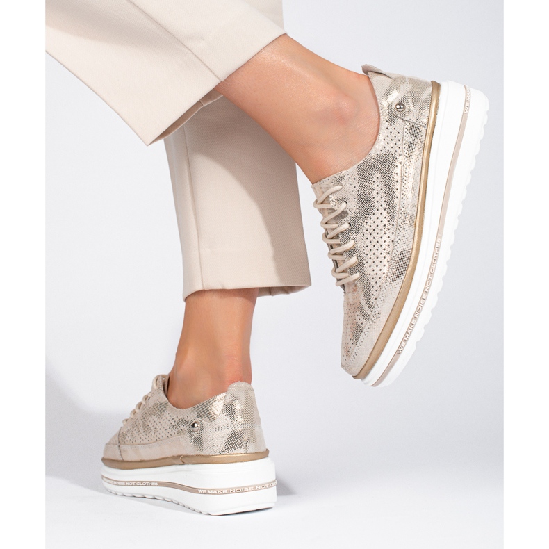 Shelovet sportskor med snörning i guldläder gyllene 2