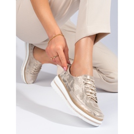 Shelovet sportskor med snörning i guldläder gyllene 1