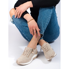 Shelovet beige läder wedge sneakers 1