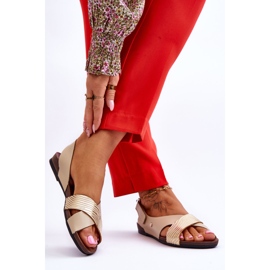 Lemar Guld Och Beige Addison Kardborre Lädersandaler 2