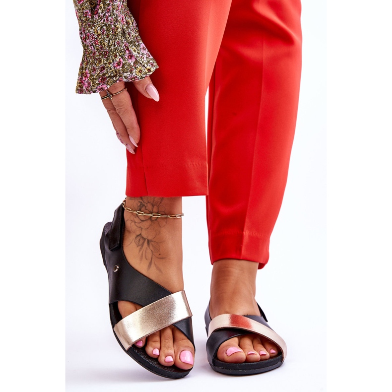 Lemar Lädersandaler med svart och guld Addison 1