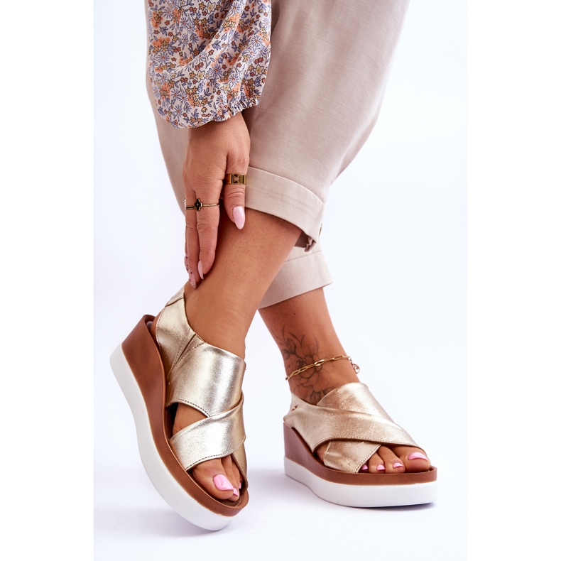 Lemar Guld Morgan Leather Wedge Sandaler gyllene 2