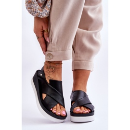 Lemar Svarta Morgan Leather Wedge Sandaler 1