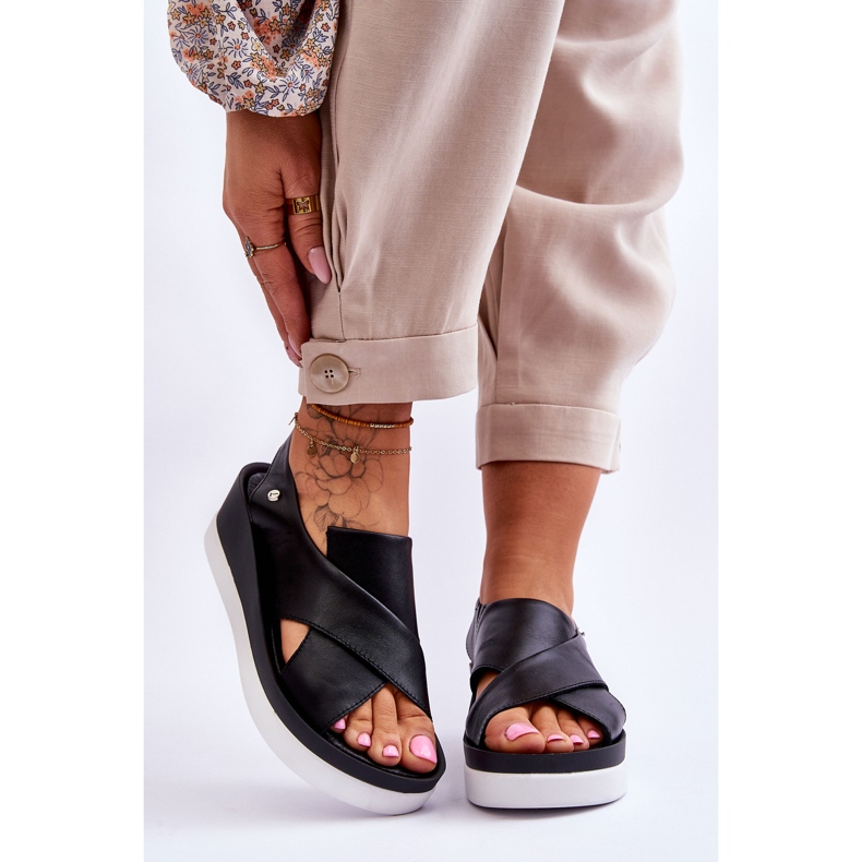 Lemar Svarta Morgan Leather Wedge Sandaler 1