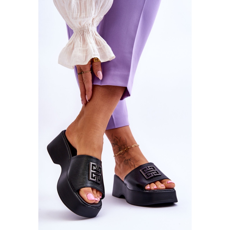 Lemar Lädertofflor för kvinnor med utsmyckningar Svart Renna 2