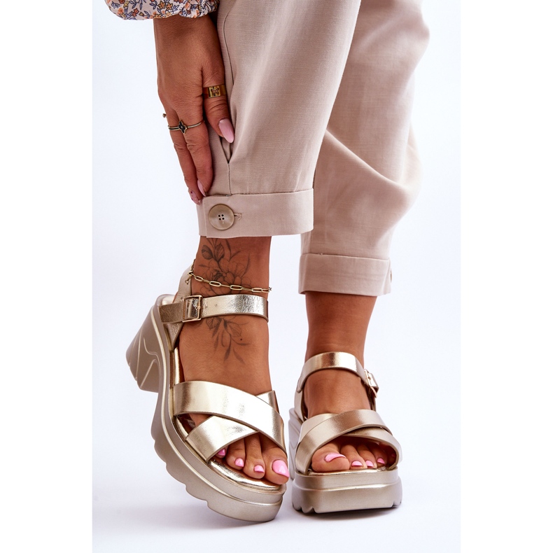PS1 Hillarysandaler i guld för kvinnor med massiva klackar gyllene 1