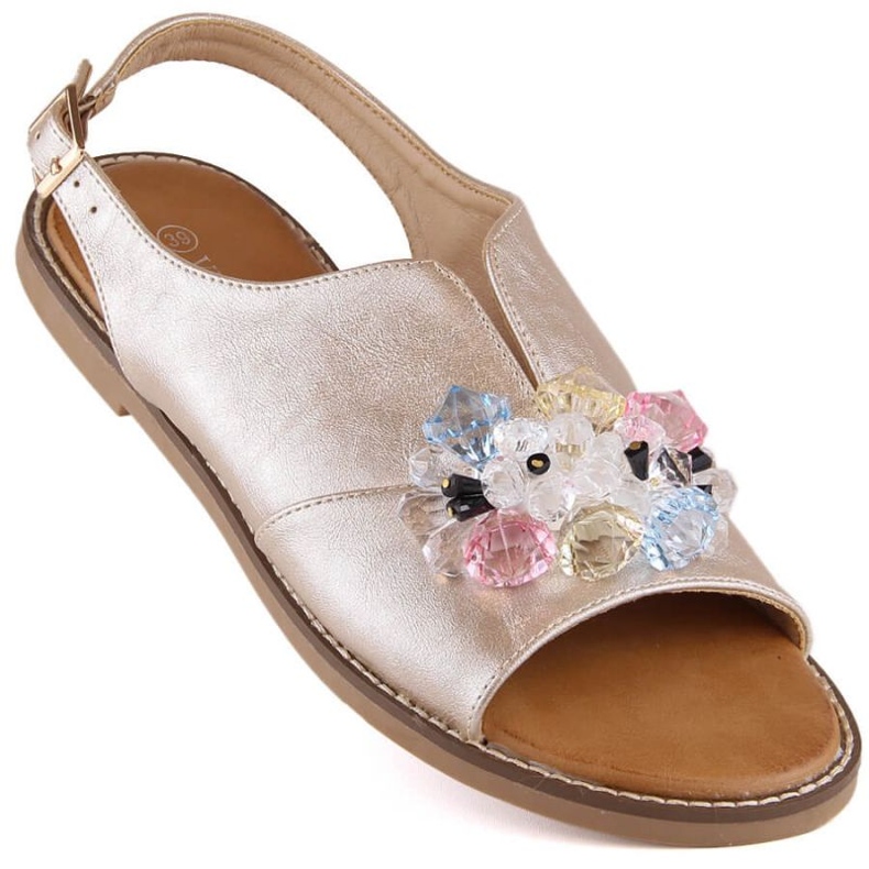 Platta metallsandaler med kristaller Vinceza W 17238 guld gyllene 1