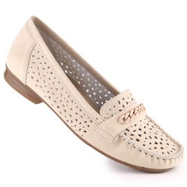 Bekväma genombrutna loafers Rieker W 40068-60 beige 1
