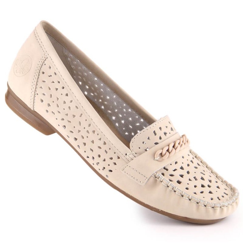 Bekväma genombrutna loafers Rieker W 40068-60 beige 1