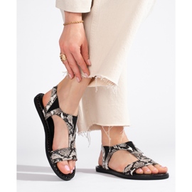 Shelovet platta sandaler med ormtryck grå 1