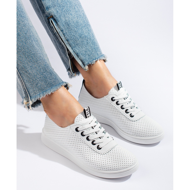 Genombrutna vita Shelovet sneakers för kvinnor svart 2