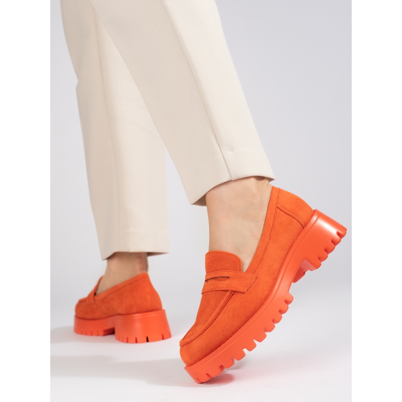 Orange loafers i mocka från Shelovet 1