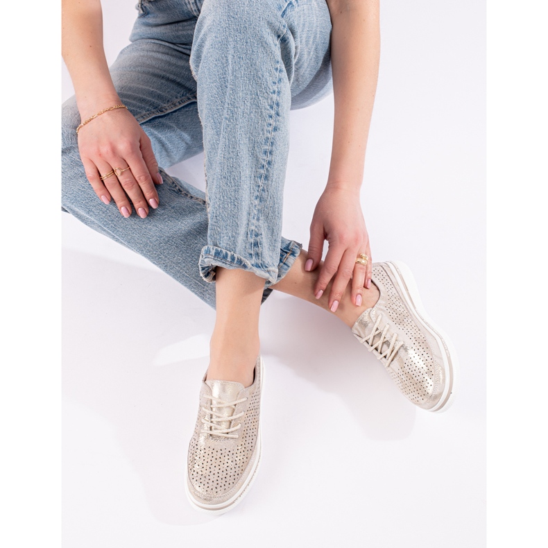 Genombrutna läderskor för kvinnor på Shelovet gyllene plattform 1