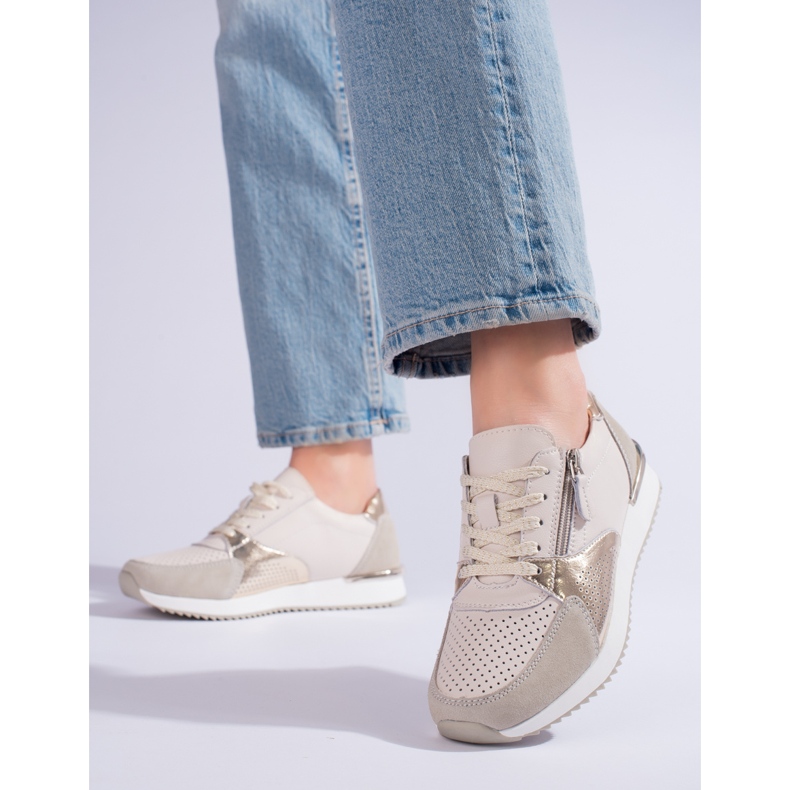 Shelvt damsportskor i läder, beige 1