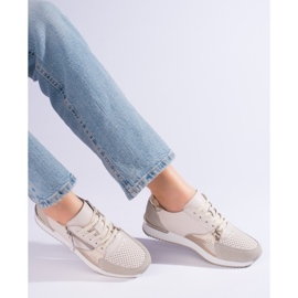 Shelvt damsportskor i läder, beige 2