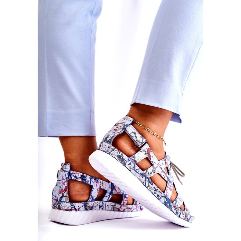 Maciejka Lädersandaler för kvinnor med kardborreband 05375-06 Blå 4