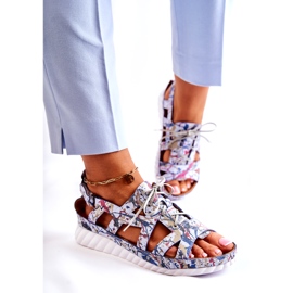 Maciejka Lädersandaler för kvinnor med kardborreband 05375-06 Blå 3