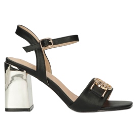 Filippo Kvinnors sandaler på en gyllene stolpe med en prydnad DS4502 BK Black svart 5