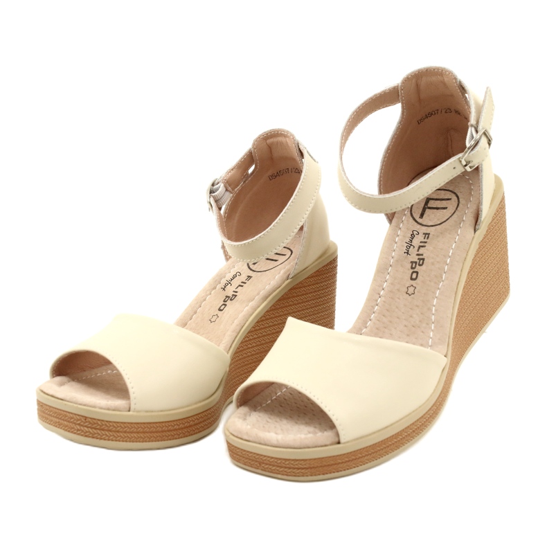 Filippo DS4507 BE Läder Kilsandaler, Beige 3