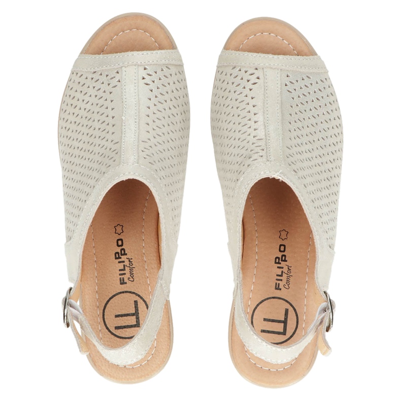 Beige/guld Filippo Openwork Lädersandaler DS4475 gyllene 5