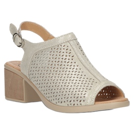 Beige/guld Filippo Openwork Lädersandaler DS4475 gyllene 3